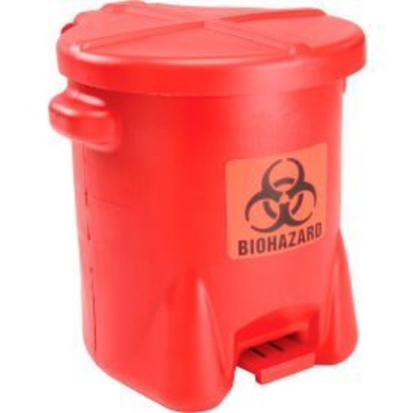 Justrite Eagle 14 Gallon Safety Poly Biohazardous Waste Can, Red - 947BIO 947BIO